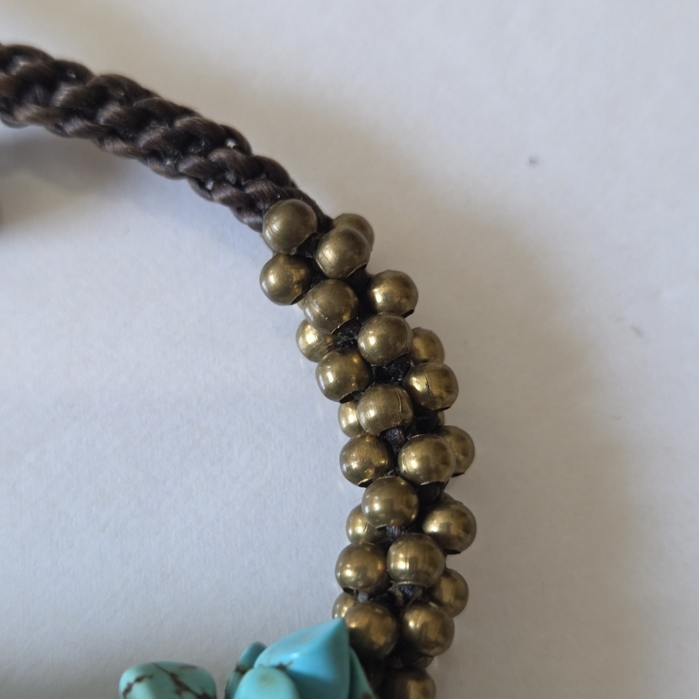 Turquoise and Brass Beaded Jingle Bracelet - Picture 5 of 6